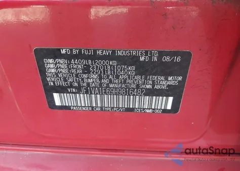 2017 Subaru Wrx Premium из США, поврежденный, VIN JF1VA1E69H9816482